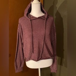 Like new Rue 21 fuzzy purple and pink stripe hoodie shirt with rolled edge